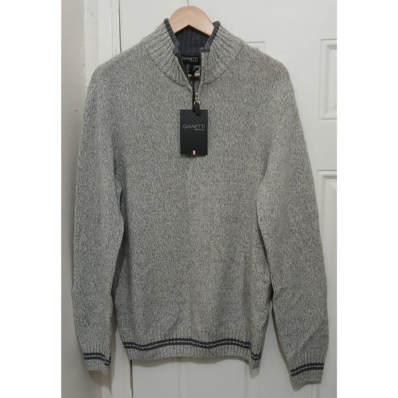Gianetti mens large 1/4 zip Italian wool mockneck sweater gray - Picture 2 of 8